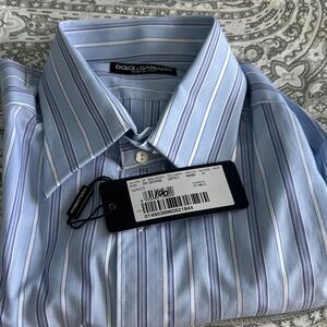 Dolce & Gabbana Men's Light Blue Striped Dress Shirt Sz 16